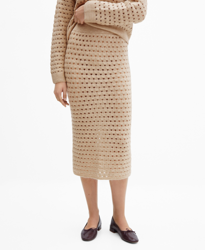 Shop Mango Women's Openwork Details Knitted Skirt In Light,pastel Gray