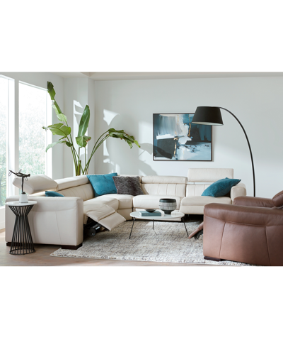 Macy's Rinan 86" 2-pc. Leather Sectional With 2 Power Recliners, Created For  In Cream