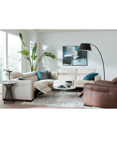 Macy's Rinan 86" 2-pc. Leather Sectional With 2 Power Recliners, Created For  In Cream
