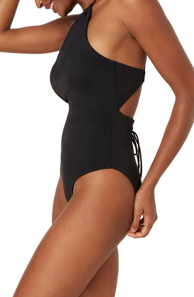 Shop Andie Saida Lace-up Back One-piece Swimsuit In Black