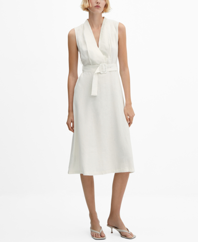 Shop Mango Women's Belt Linen Dress In Off White