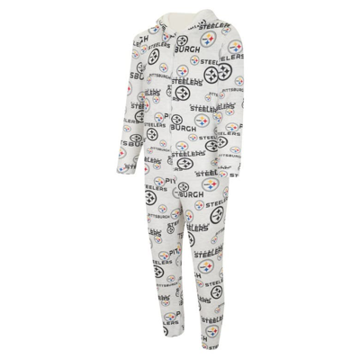 Shop Concepts Sport White Pittsburgh Steelers Allover Print Docket Union Full-zip Hooded Pajama Suit