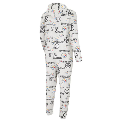 Shop Concepts Sport White Pittsburgh Steelers Allover Print Docket Union Full-zip Hooded Pajama Suit