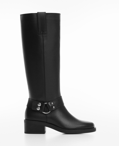 Shop Mango Women's Buckles Leather Boots In Black