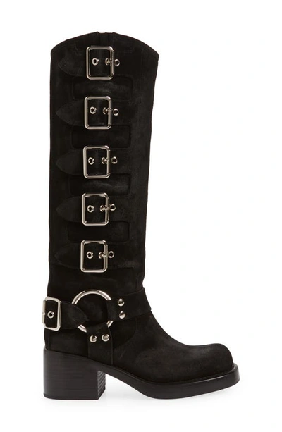 Shop Jeffrey Campbell Trouble Buckle Boot In Black Oiled Suede Silver