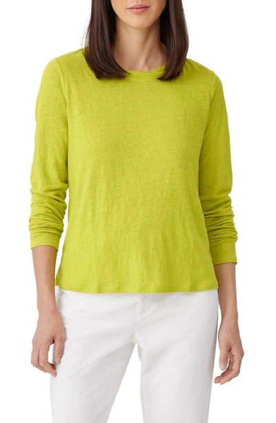 Shop Eileen Fisher Organic Linen Long Sleeve T-shirt In Citron