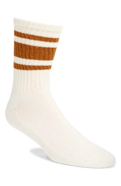 Shop American Trench The Mono Stripe Cotton Blend Crew Socks In White/ Brown