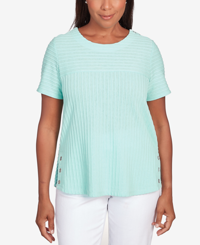 Shop Alfred Dunner Petite Classic Brights Solid Texture Split Shirttail T-shirt In Mist Green