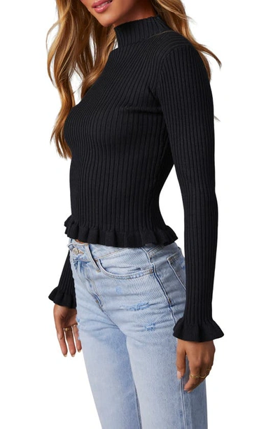 Shop Vici Collection Bevelle Rib Ruffle Accent Mock Neck Sweater In Black