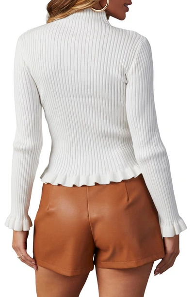 Shop Vici Collection Bevelle Rib Ruffle Accent Mock Neck Sweater In Ivory