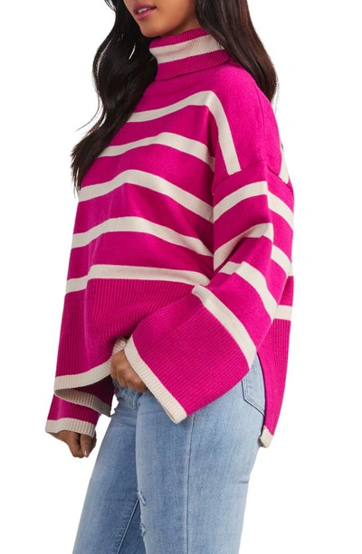 Shop Vici Collection Evelyn Stripe Turtleneck Sweater In Hot Pink