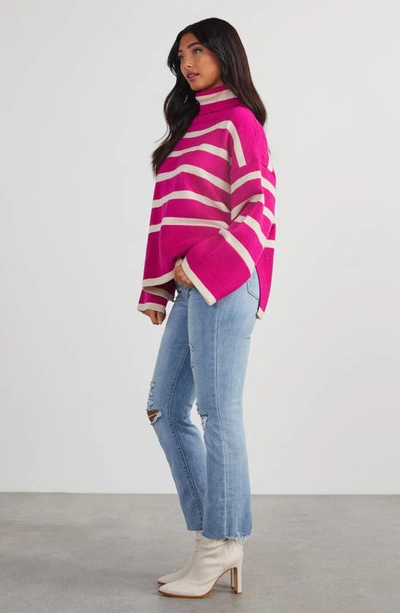 Shop Vici Collection Evelyn Stripe Turtleneck Sweater In Hot Pink