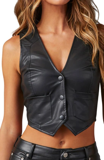 Shop Vici Collection Listen Closely Crop Faux Leather Vest In Black