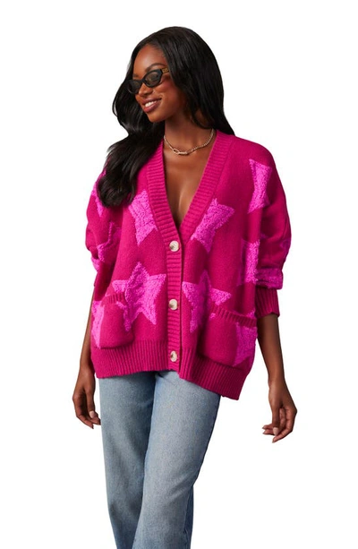 Shop Vici Collection Chasing The Stars Oversize Cardigan In Fuchsia