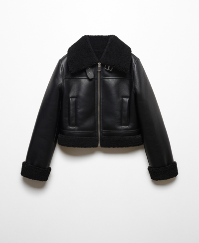Shop Mango Women's Faux Shearling-lined Biker Jacket In Black