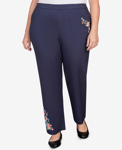 Shop Alfred Dunner Plus Size A Fresh Start Embroidered Allure Pull On Ankle Pants In Denim Heather