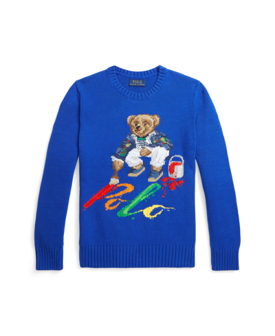 Shop Polo Ralph Lauren Big Boys Polo Bear Cotton Sweater In Sapphire Star
