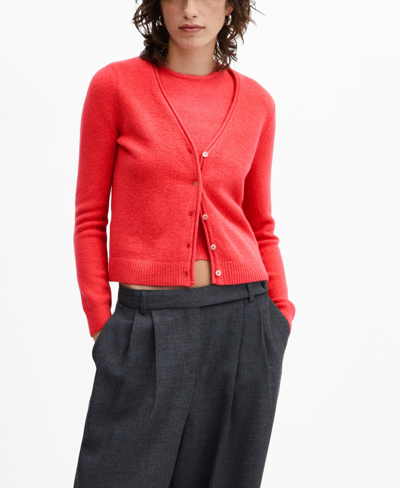 Shop Mango Women's Button Knit Cardigan In Coral Red