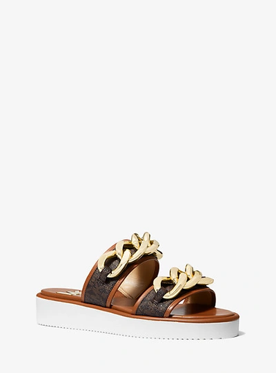 Shop Michael Kors Scarlett Embellished Signature Logo Slide Sandal In Brown