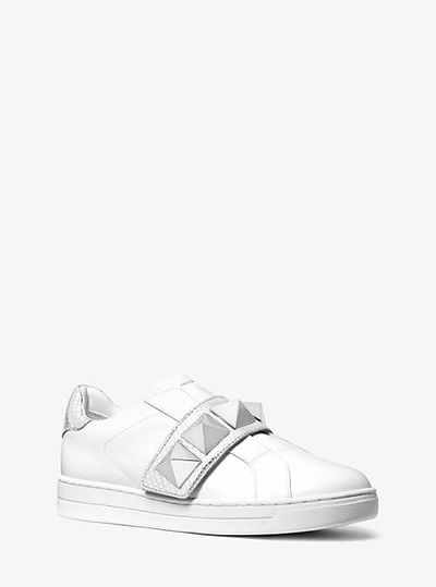 Shop Michael Kors Kenna Studded Leather Sneaker In Silver