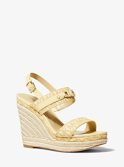 Shop Michael Kors Farrah Signature Logo Wedge Sandal In Yellow