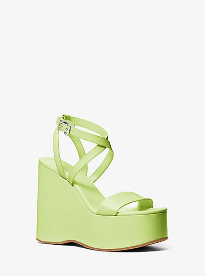 Shop Michael Kors Paola Leather Wedge Sandal In Green