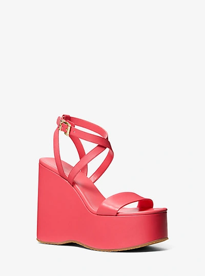 Shop Michael Kors Paola Leather Wedge Sandal In Pink