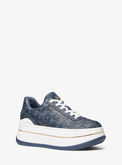 Shop Michael Kors Hayes Empire Signature Logo Platform Sneaker In Blue