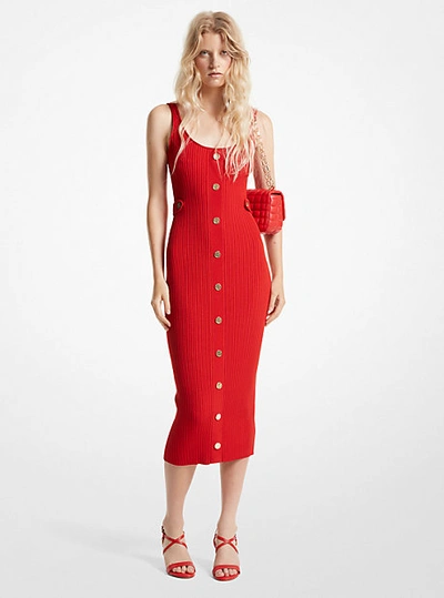 Shop Michael Kors Ribbed Stretch Knit Midi Dress In Red