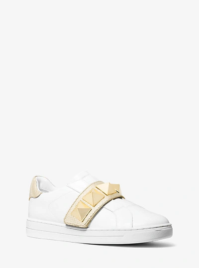 Shop Michael Kors Kenna Studded Leather Sneaker In Gold