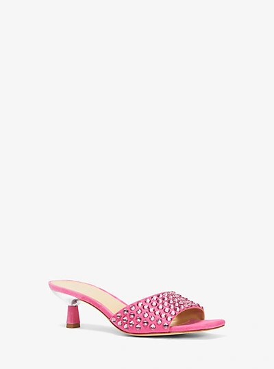 Shop Michael Kors Amal Embellished Faux Suede Kitten Sandal In Pink