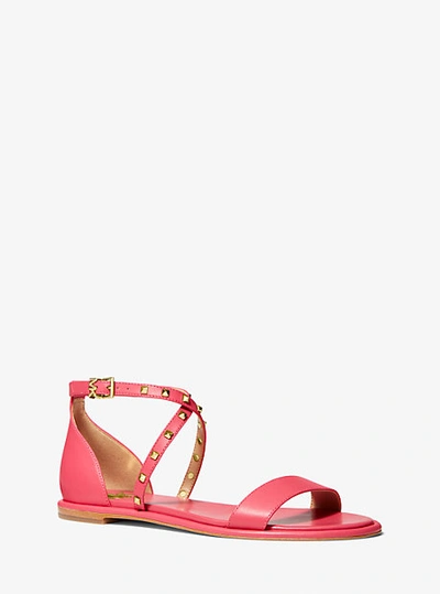 Shop Michael Kors Astrid Studded Leather Flat Sandal In Red
