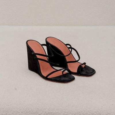 Pre-owned Amina Muaddi Black Suede Leather Naima Wedge Sandals, 37