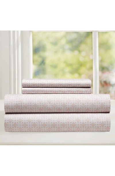 Shop Chic Waffle Grid Print 4-piece Sheet Set In Rose