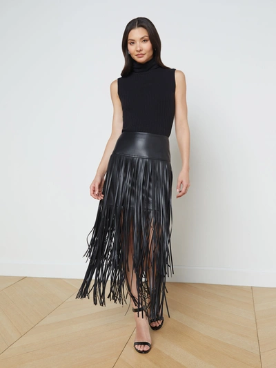 Shop L Agence Karolina Fringe Skirt In Black