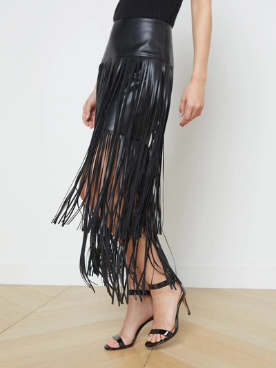 Shop L Agence Karolina Fringe Skirt In Black