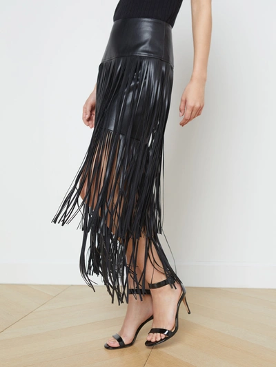 L Agence Karolina Faux Leather Fringe Skirt In Black
