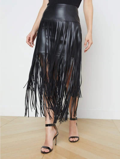 L Agence Karolina Faux Leather Fringe Skirt In Black