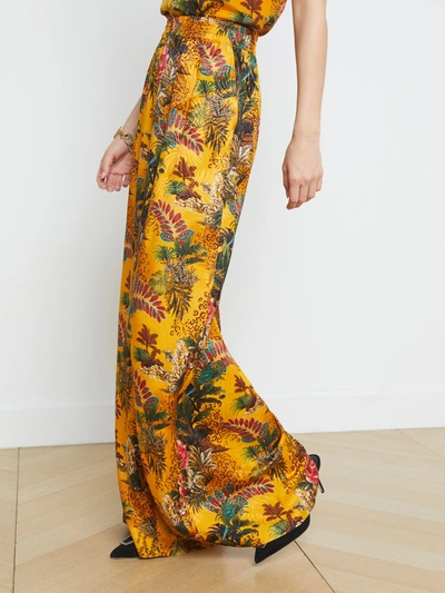 Shop L Agence Lillian Wide-leg Pant In Yellow Multi Tiger Floral Jungle