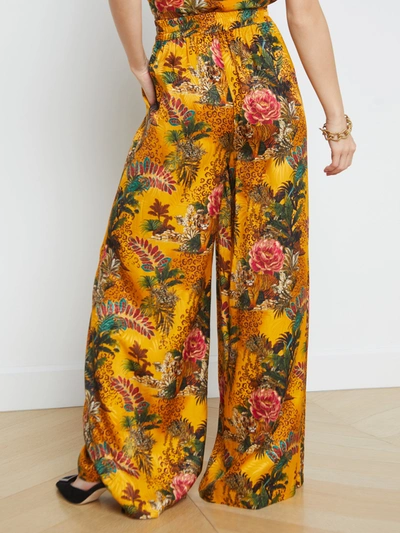 Shop L Agence Lillian Wide-leg Pant In Yellow Multi Tiger Floral Jungle