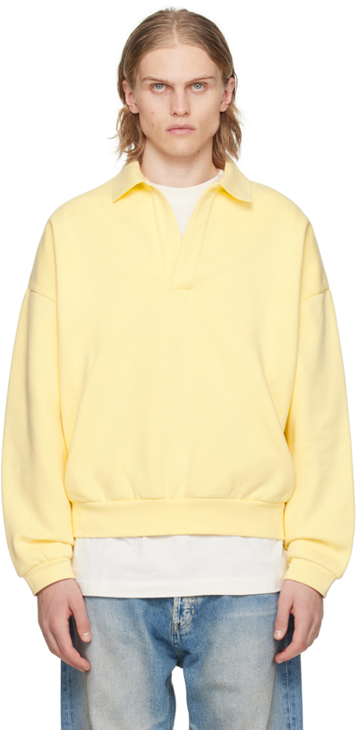 Shop Essentials Yellow Long Sleeve Polo In Garden Yellow