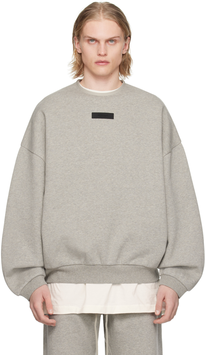 Shop Essentials Gray Crewneck Sweatshirt In Dark Heather Oatmeal