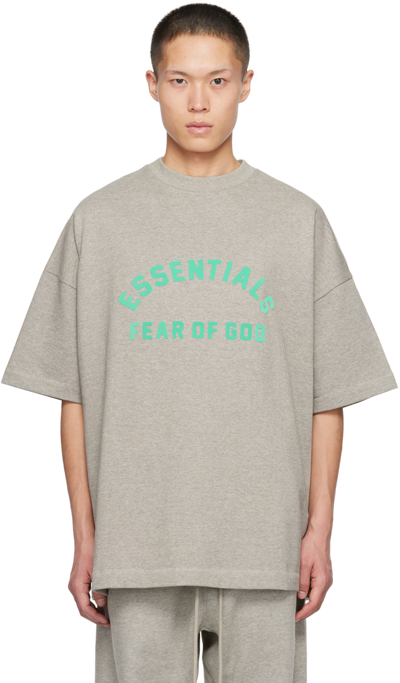 Shop Essentials Gray Crewneck T-shirt In Dark Heather Oatmeal