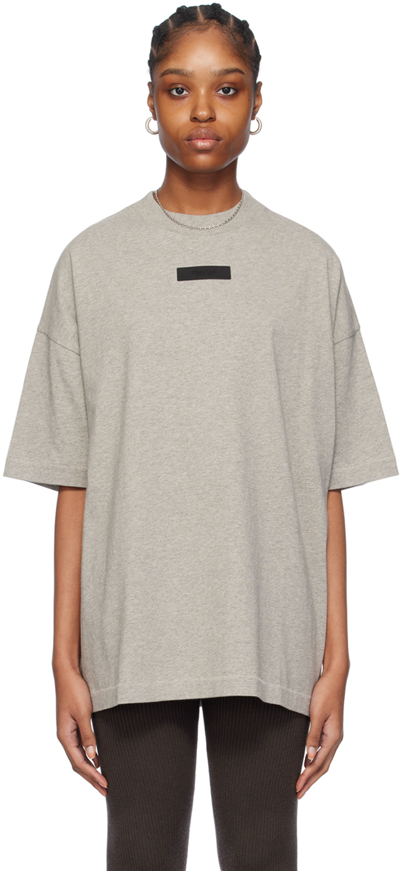 Shop Essentials Gray Crewneck T-shirt In Dark Heather Oatmeal