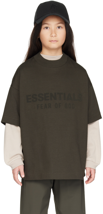 Shop Essentials Kids Gray Crewneck T-shirt In Ink