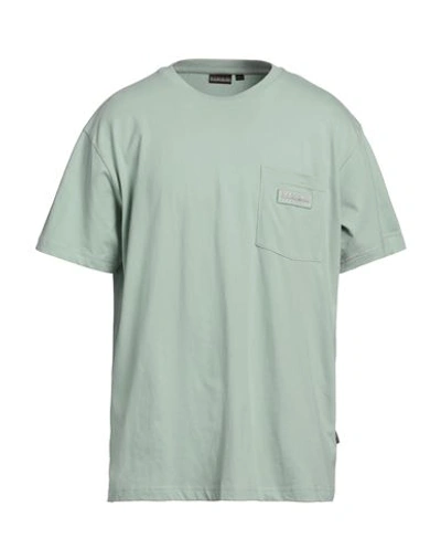 Shop Napapijri Man T-shirt Sage Green Size 3xl Cotton, Elastane