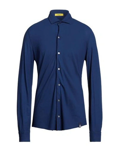 Shop Drumohr Man Shirt Navy Blue Size Xl Cotton