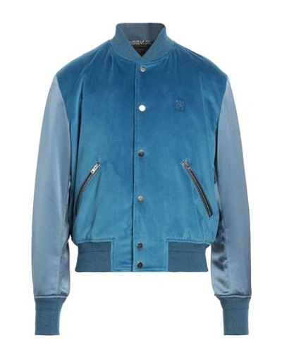 Shop Amiri Man Jacket Blue Size 42 Cotton, Polyester