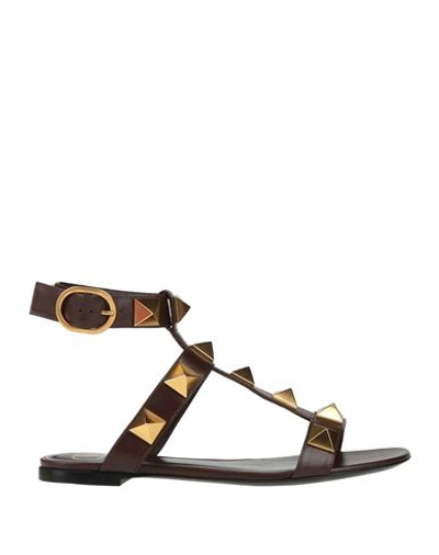 Shop Valentino Garavani Woman Sandals Cocoa Size 8.5 Soft Leather In Brown