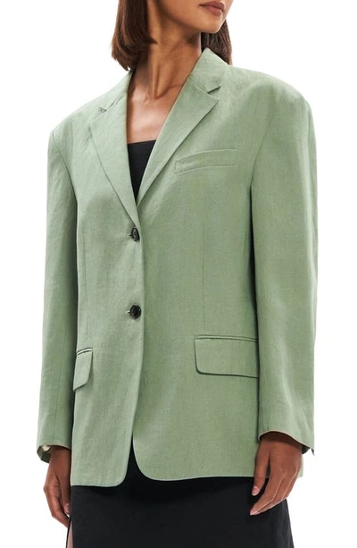 Theory Galena Boxy Oversized Linen Jacket In Leaf - F15